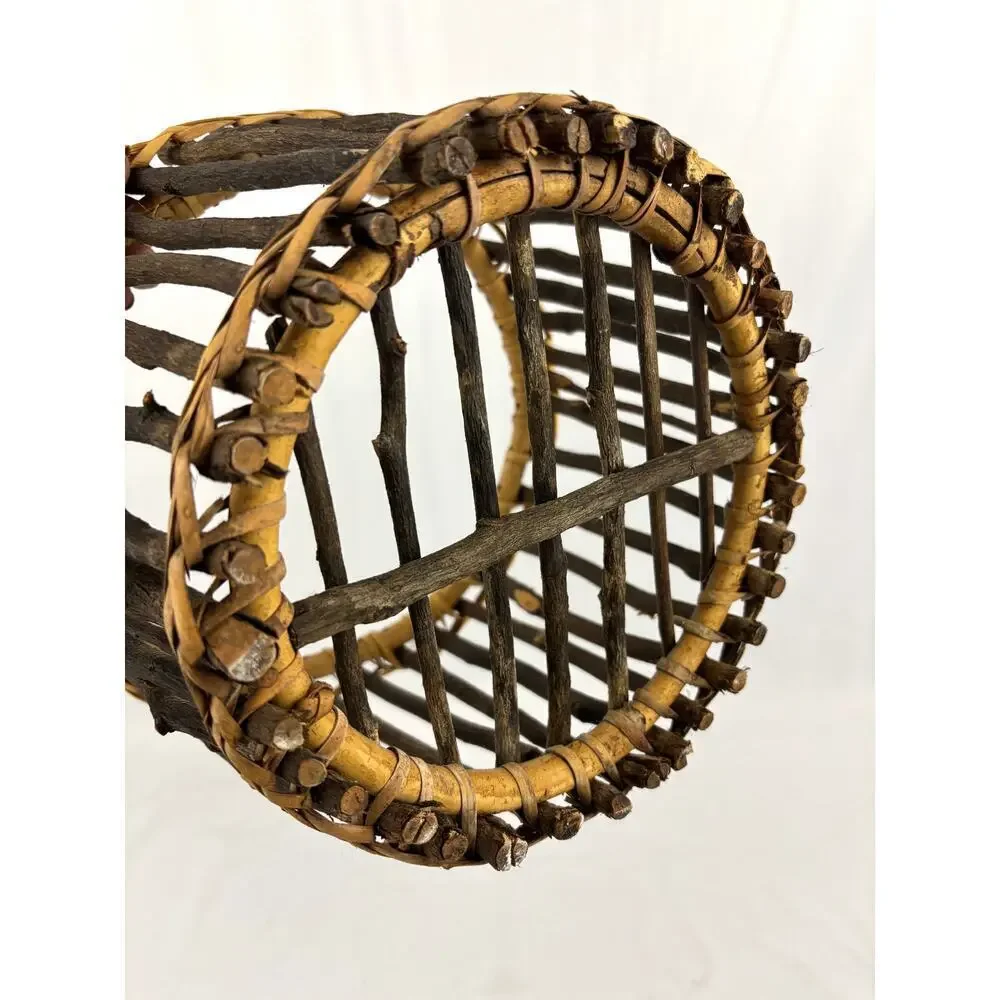 VTG Primitive Pine Tree Branch Gathering Basket Rustic‎ Wooden Bowl 11.5